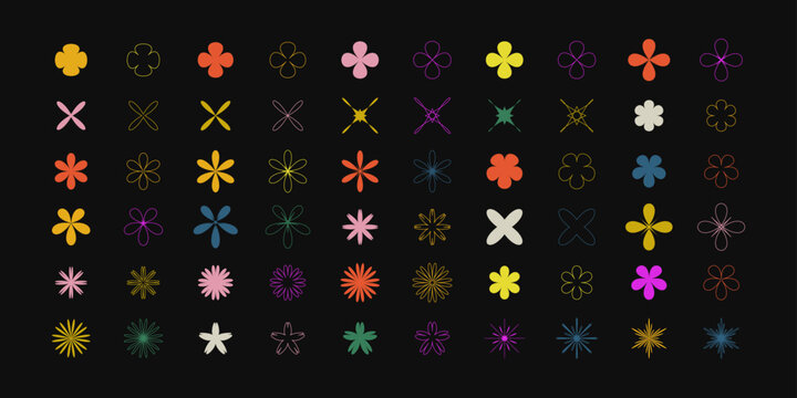 Collection of brutalist y2k shapes symbol in minimal style. Retro futuristic elements for design