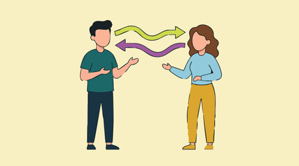 Two People Communicating with Wavy Arrows, Dialogue and Exchange