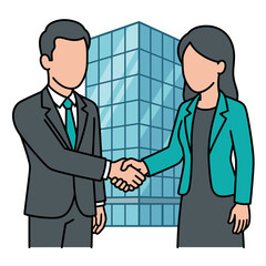 Obraz premium Businessman and businesswoman shaking hands outside office