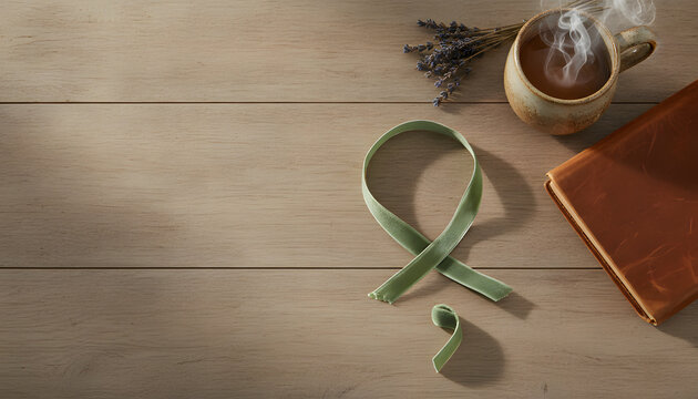 Mental Health Awareness Semicolon Ribbon with Tea and Journal