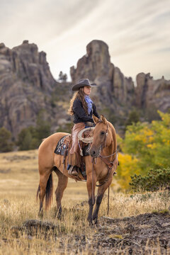 Wyoming Ranch Cowgirl with AQHA Quarter Horse 