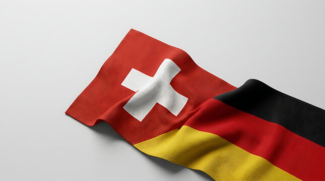 Switzerland flag and Germany flag together representing national flags in international relations and diplomacy on independence day