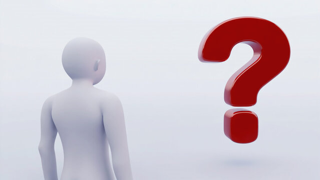 3D person with red question mark on white background.ai 