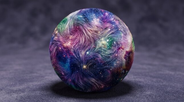 soft furry marble sphere with celestial galaxy texture in purple blue tones