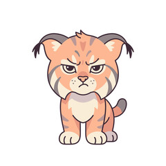 Obraz premium Cute angry lynx cub character with grumpy facial expression