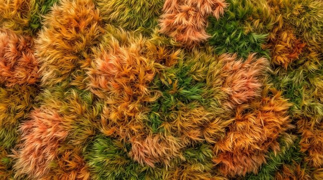 soft furry moss texture in sunset orange and green color tone