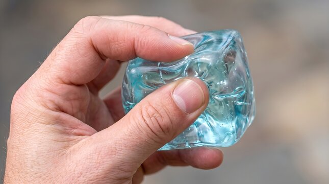 hand crushing blue squishy cube