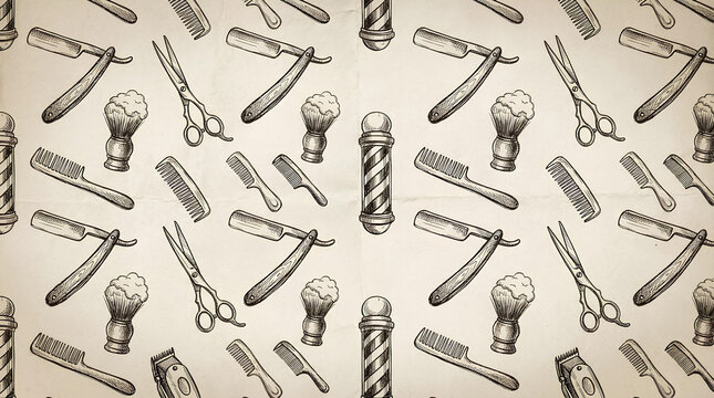 Vintage barber shop tool pattern background.