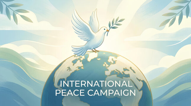 White dove over globe for International Peace Campaign.