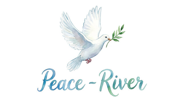 White dove with olive branch and Peace-River text.