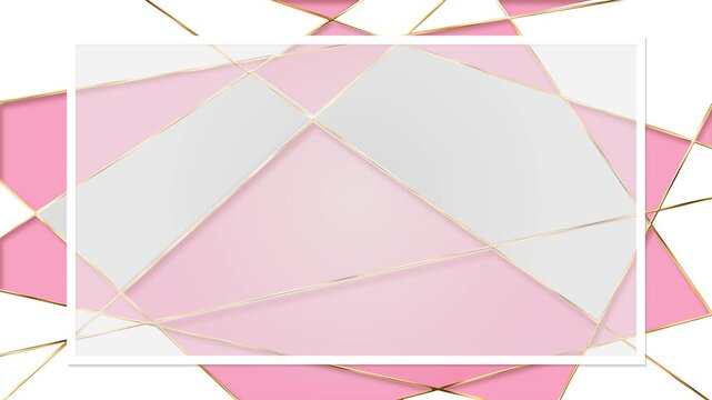 Pink, white and gold geometric panels surround an ample rectangular frame, creating an elegant abstract background for beauty branding, wedding invitations, product displays, and modern presentations.