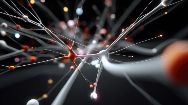 Neural Network Abstract: A complex and intricate web of interconnected neurons, depicted with glowing synaptic connections and vibrant nodes.
