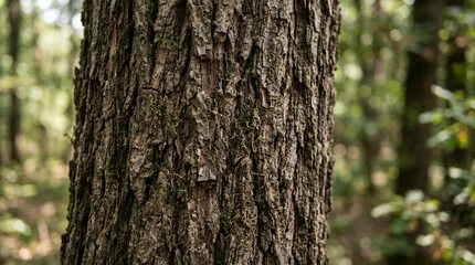 Fototapeta premium Close up of a rough textured tree bark in a forest setting.