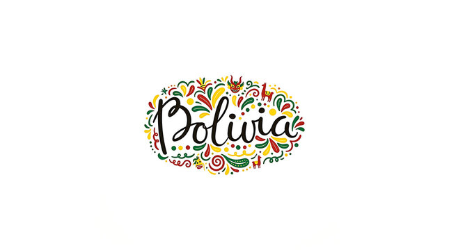 Vibrant Hand Lettered Bolivia Culture Illustration with Traditional Symbols for National Celebration and Independence Day