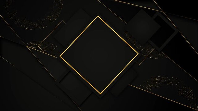 Black geometric layers with a fine gold diamond frame form an elegant video background for luxury branding, corporate titles, award graphics, premium invitations, fashion promos, and product displays.