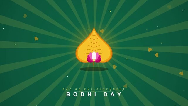 Symbolic Leaf and Bloom Pulsating with Light Rays on Green Background