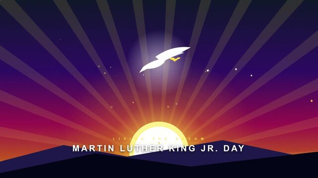 Stylized Bird Flying Over Radiant Sunset Horizon Animation