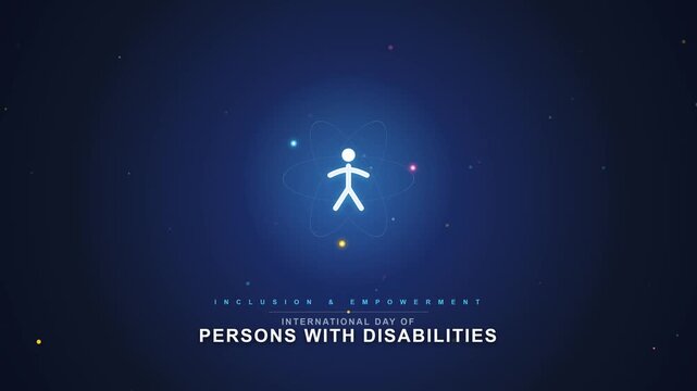 Abstract Person Icon Rotating in Dark Blue Space with Text Overlay