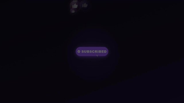 Subscribe Button Click Animation with Floating Bubbles and Like Icon Reaction &ndash; Purple Neon Motion Graphic