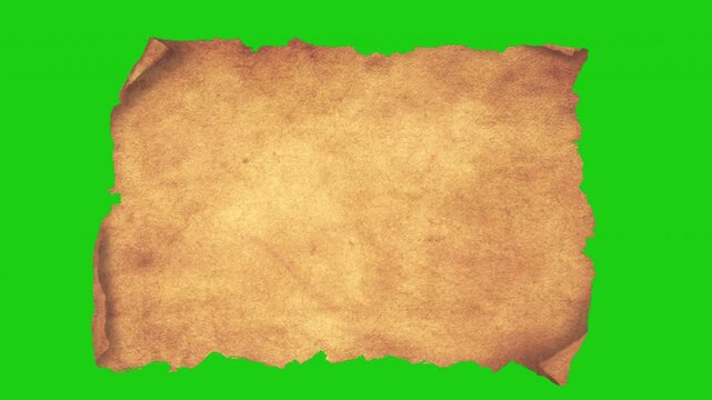 Vintage textured parchment paper scroll unrolling on green screen old aged document blank manuscript old aged document blank