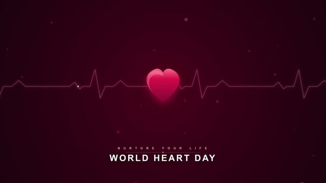 Heartbeat Line Pulsating with Glowing Heart in Dark Animated Background