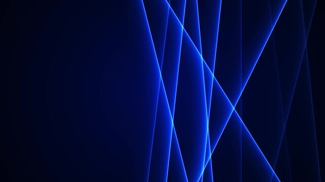 Electric blue laser beams cross dark navy space, creating a sleek futuristic video background for concerts, clubs, 19 intros, stage lighting, energy scenes, cyber themes, and bold transitions.