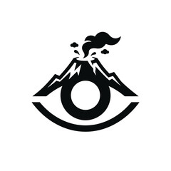 Minimalist eye icon merged with erupting volcano silhouette illustration