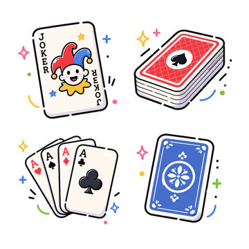 Playing card set with joker deck four aces and decorative elements