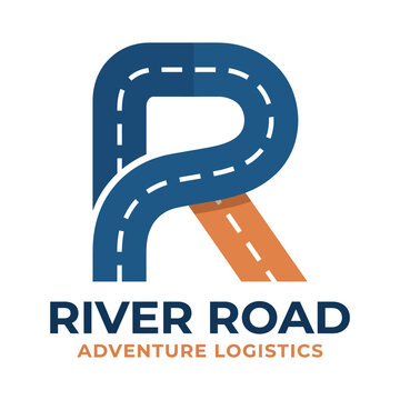The image showcases a logo of River Road with a creatively designed path and road elements, symbolizing adventure logistics and the journey of exploration.