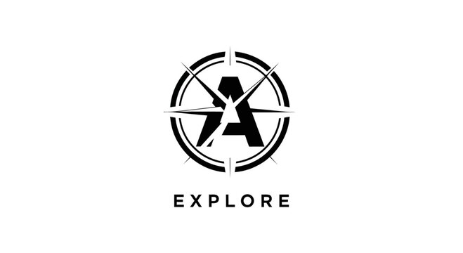 Explore logo with compass and letter.
