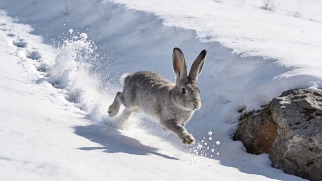Rabbit running in snow