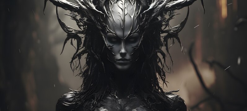 art of ziz demon a black and white high contrast full body. Generative AI