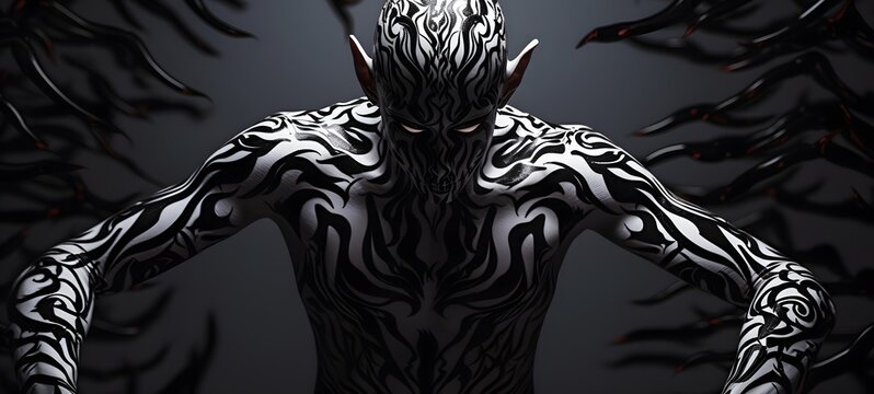 art of ziz demon a black and white high contrast full body. Generative AI