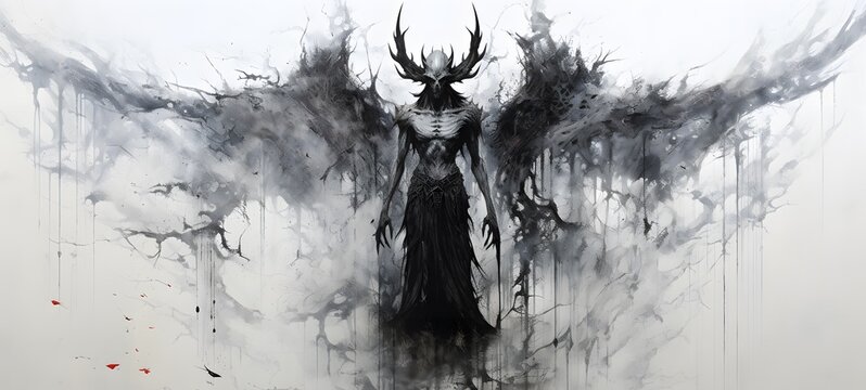 art of ziz demon a black and white high contrast full body. Generative AI