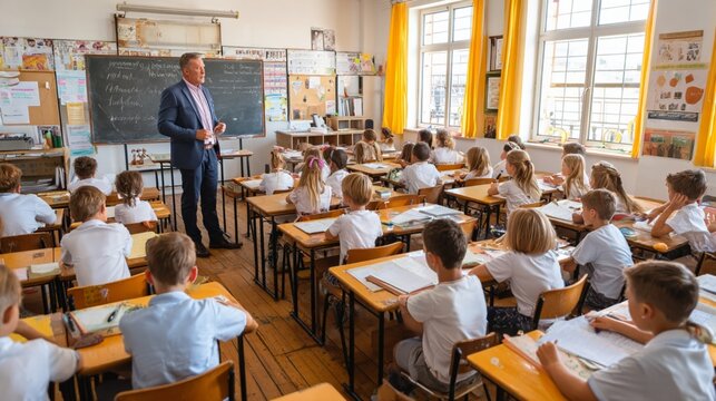 a detailed studio image showcasing modern classroom during active learning captured in high resolution