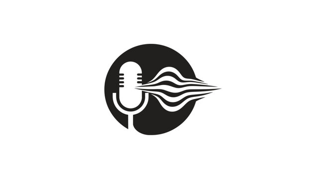 Black and white microphone logo symbol.