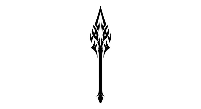 Black spear with decorative metal tip.