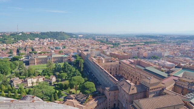 Pan Across St. Peter's Square and Rome Skyline from St. Peter's Basilica Dome