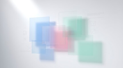 Fototapeta premium Colorful geometric shapes floating on a light background.