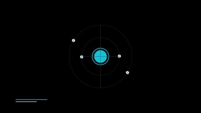 Atomic model animation with electrons orbiting a central blue nucleus