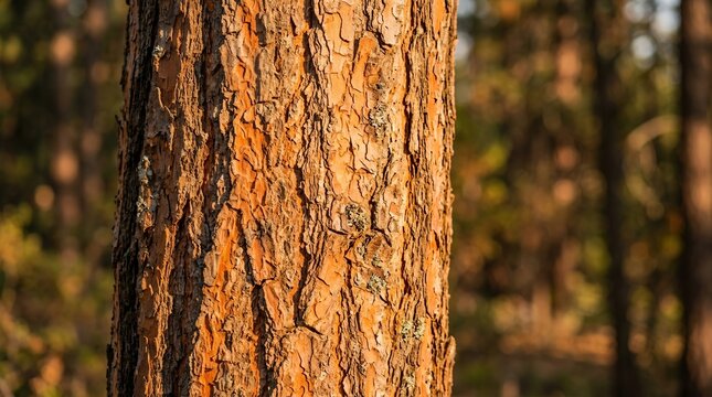 Close up of rough pine tree bark texture in a forest.