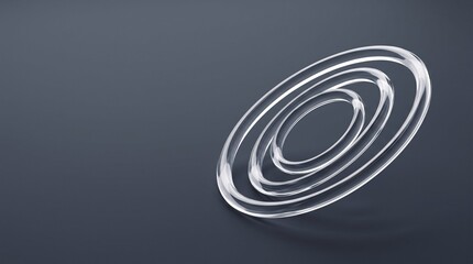 Naklejka premium Minimalist glass concentric tri oval orbital ring node with crystal refraction on dark slate background widescreen
