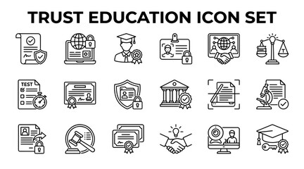 Fototapeta premium Trust and education line icons set. Academic certification and digital security symbols.