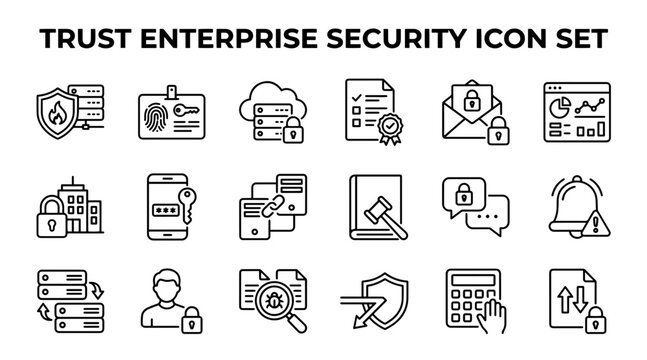Enterprise security icons set. Cyber protection and data privacy vector symbols.