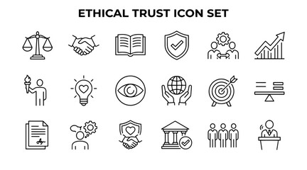 Fototapeta premium Ethical trust icon set. Corporate compliance and business integrity vector symbols.