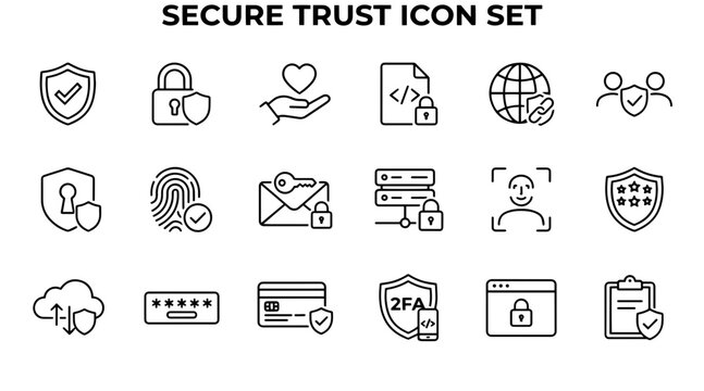 Cyber security and trust icons set. Digital protection symbols for web and mobile interface.