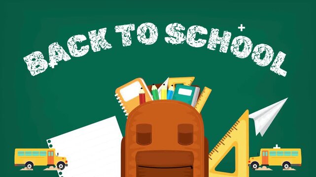 Back to School Animation Background with Blackboard and School Supplies
