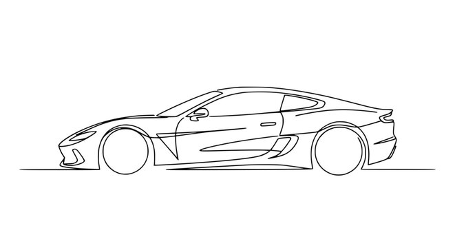 Sleek Sports Car Line Art - Continuous Single Line Drawing Vector Illustration