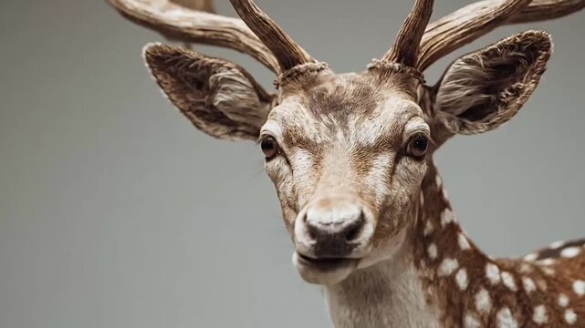 Profile portrait of male fallow deer with impressive antlers.