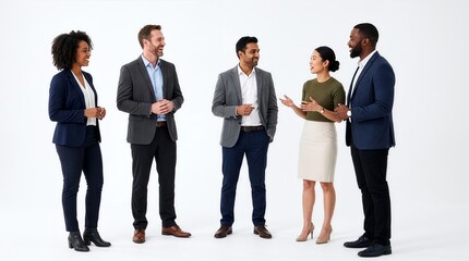 Obraz premium Diverse Multi-Ethnic Professional Team Standing and Talking on White Background